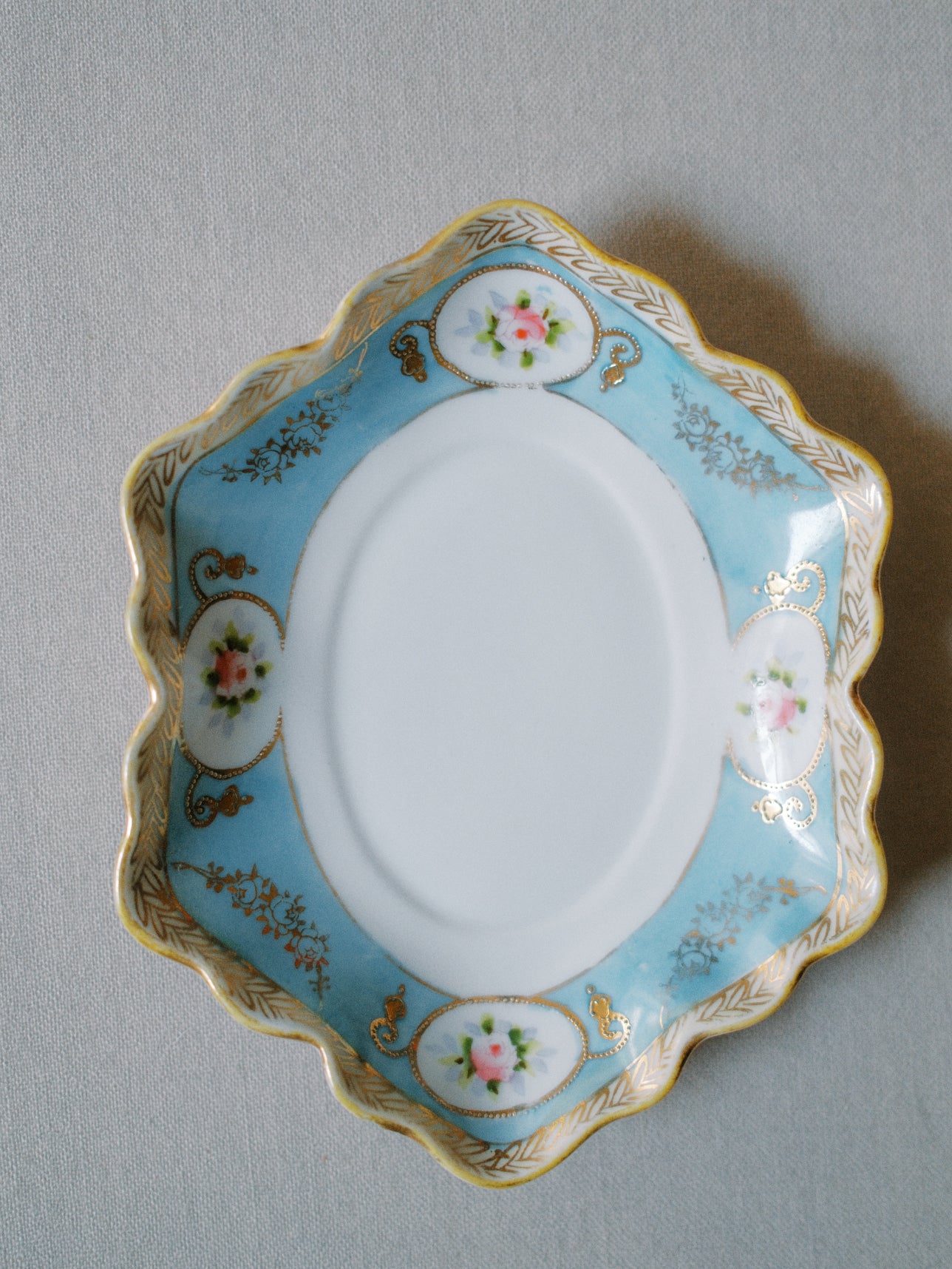 Handpainted Teal Floral Dish