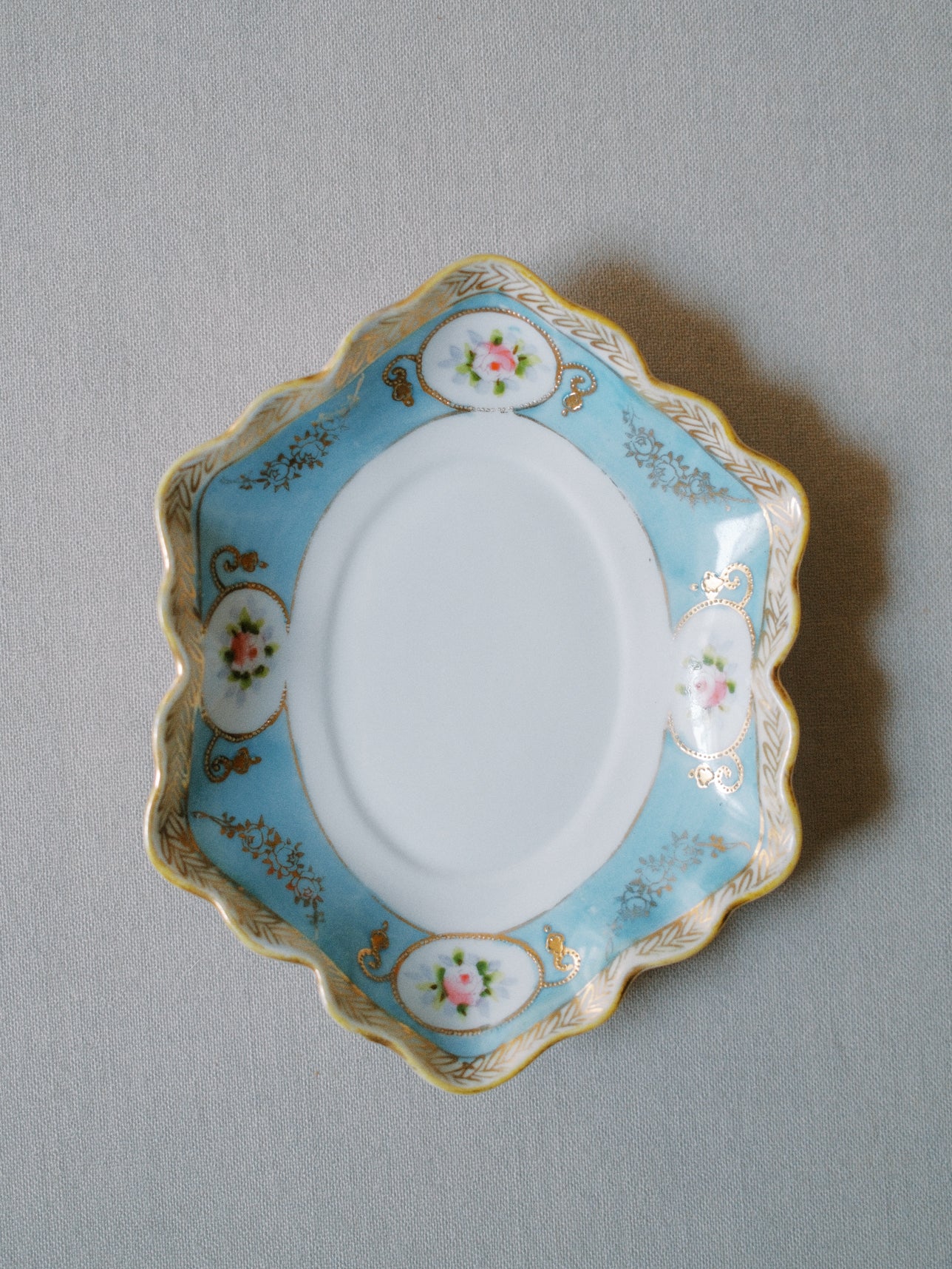 Handpainted Teal Floral Dish