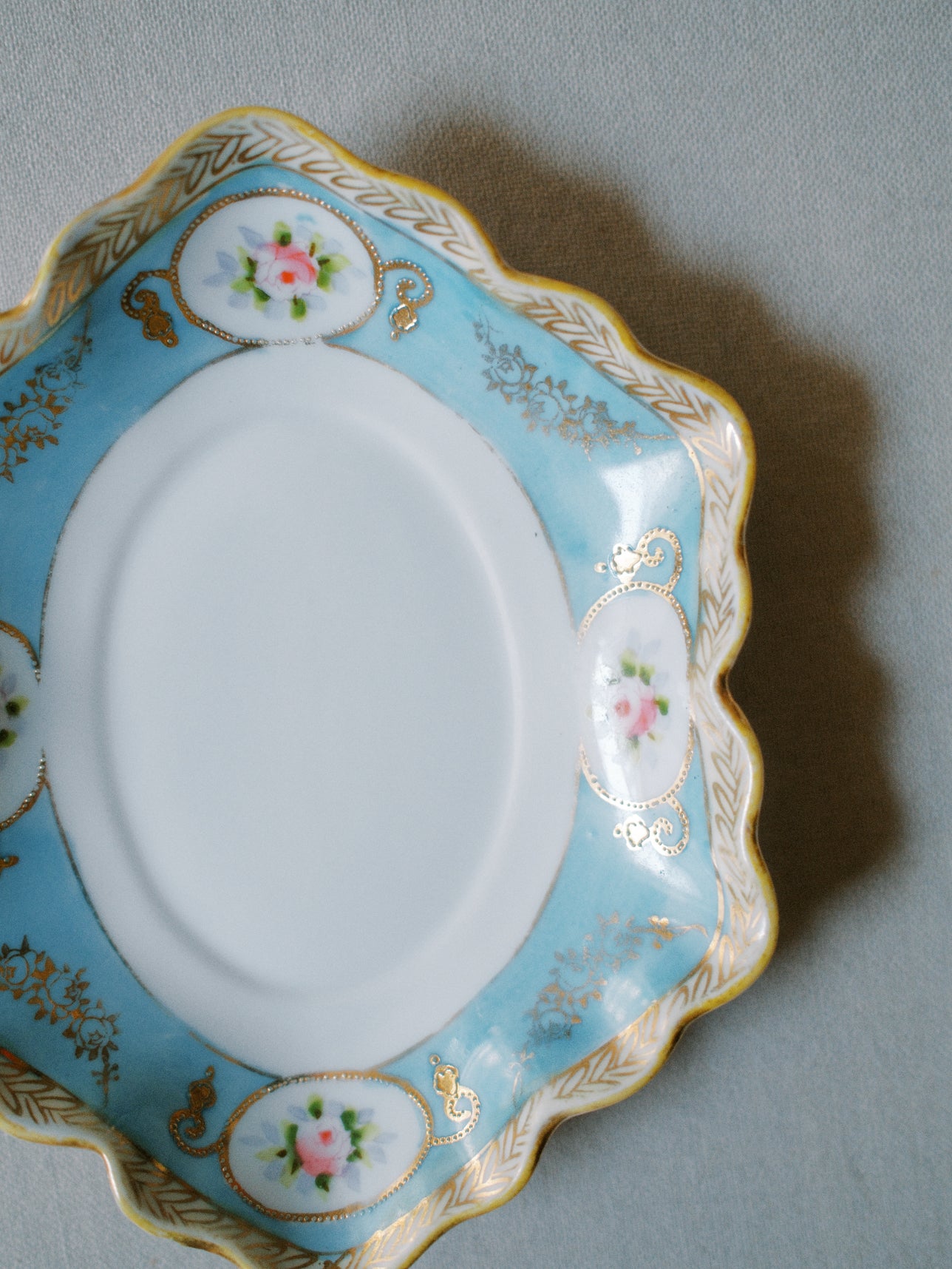 Handpainted Teal Floral Dish
