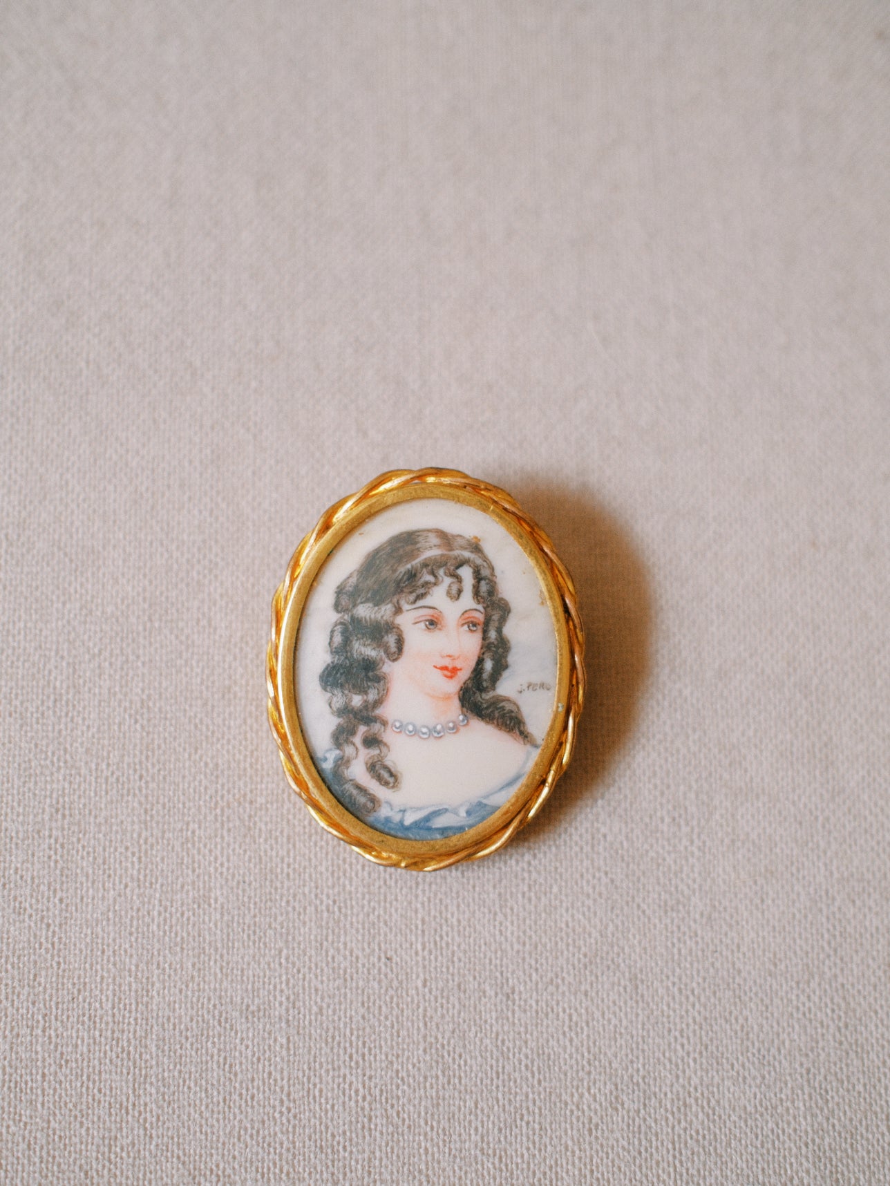Small Antique Painted Portrait Brooch