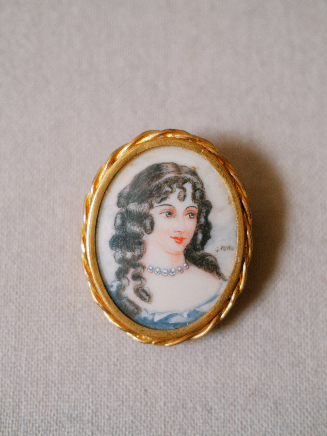Small Antique Painted Portrait Brooch