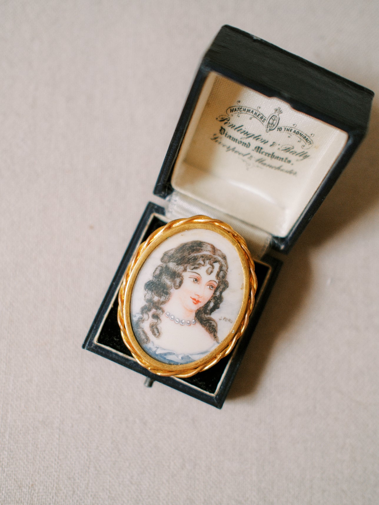 Small Antique Painted Portrait Brooch