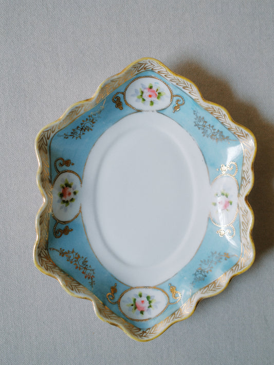 Handpainted Teal Floral Dish
