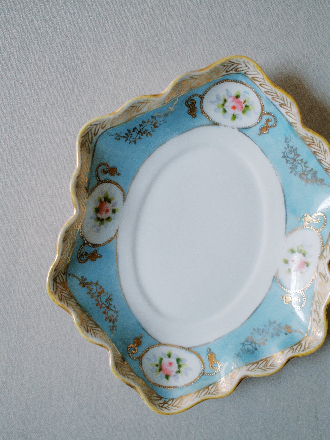 Handpainted Teal Floral Dish