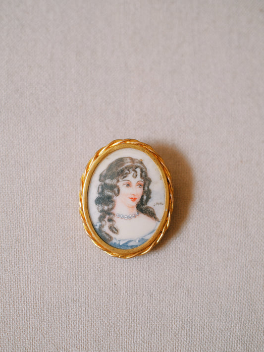 Small Antique Painted Portrait Brooch